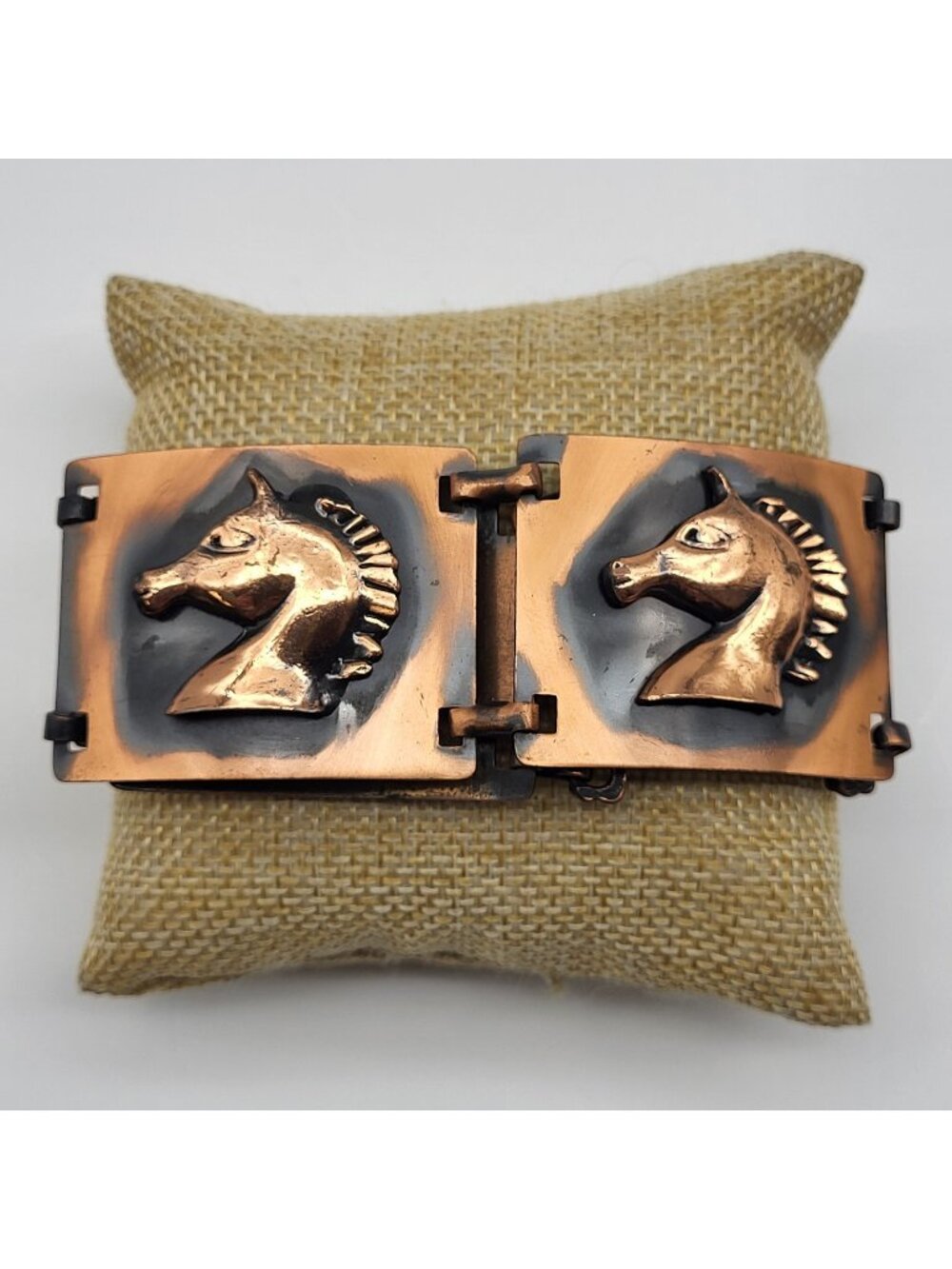 Stunning MCM Copper Horse Equestrian Panel Bracelet Bold Trojan Western Retro